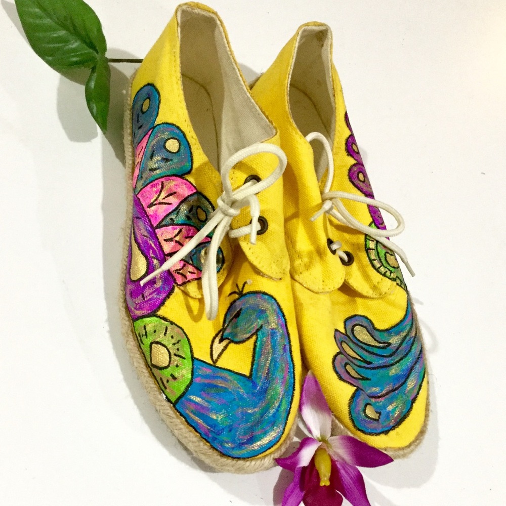 Boho Hand painted peacock shoes